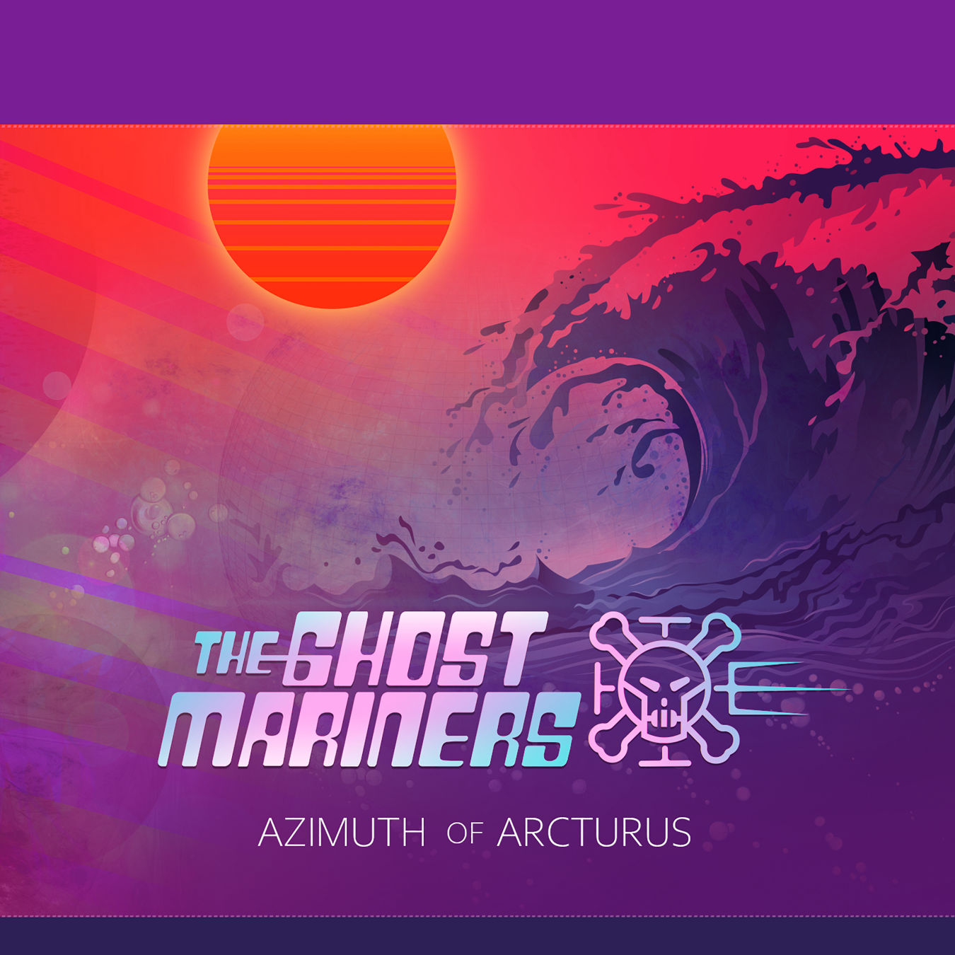 Album cover: The Ghost Mariners, Azimuth of Arcturus, showing a huge wave and a setting sun
