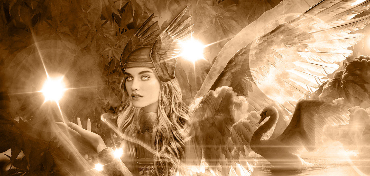Valkyrie guitar in the original wing-inspired photographic artwork
