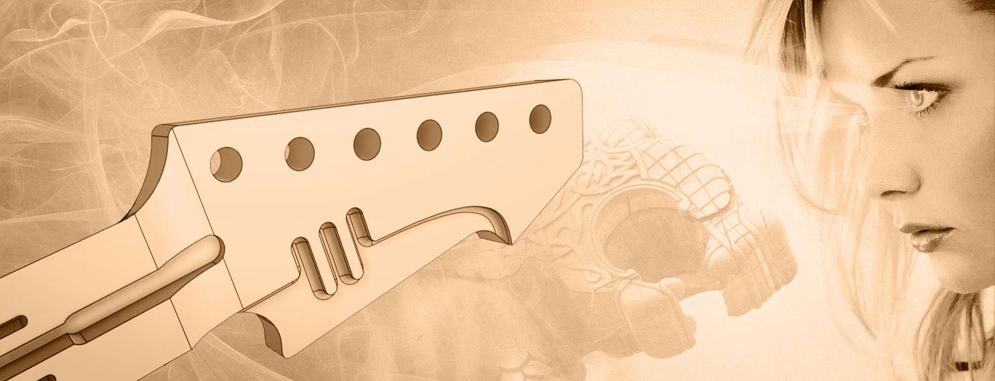 Original Valkyrie artwork: she looks at valkyrie headstock
